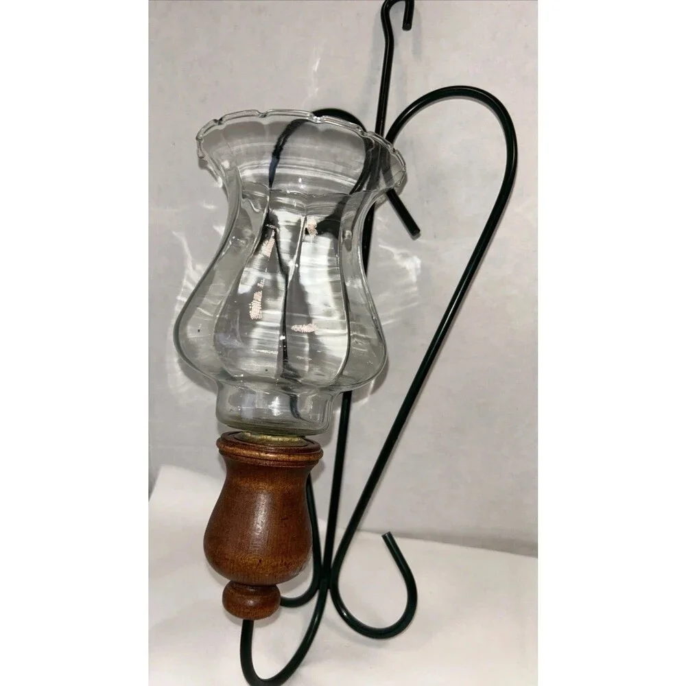 2 Vtg Green Metal Wood Heart Wall Taper Candle Sconces  14” Glass Globes Country